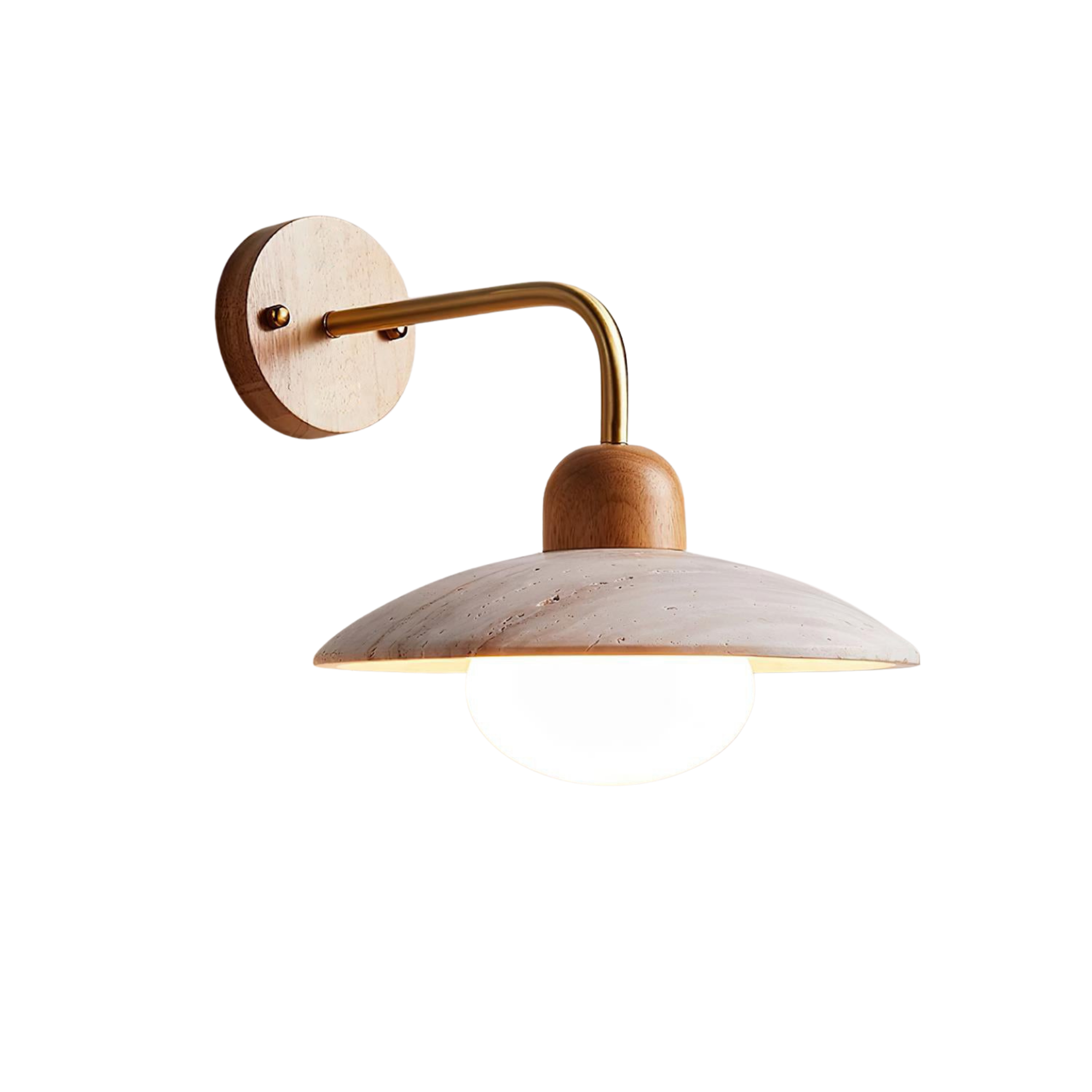 Wandleuchte Travertin Stein, Design Wandlampe Holz Messing G9