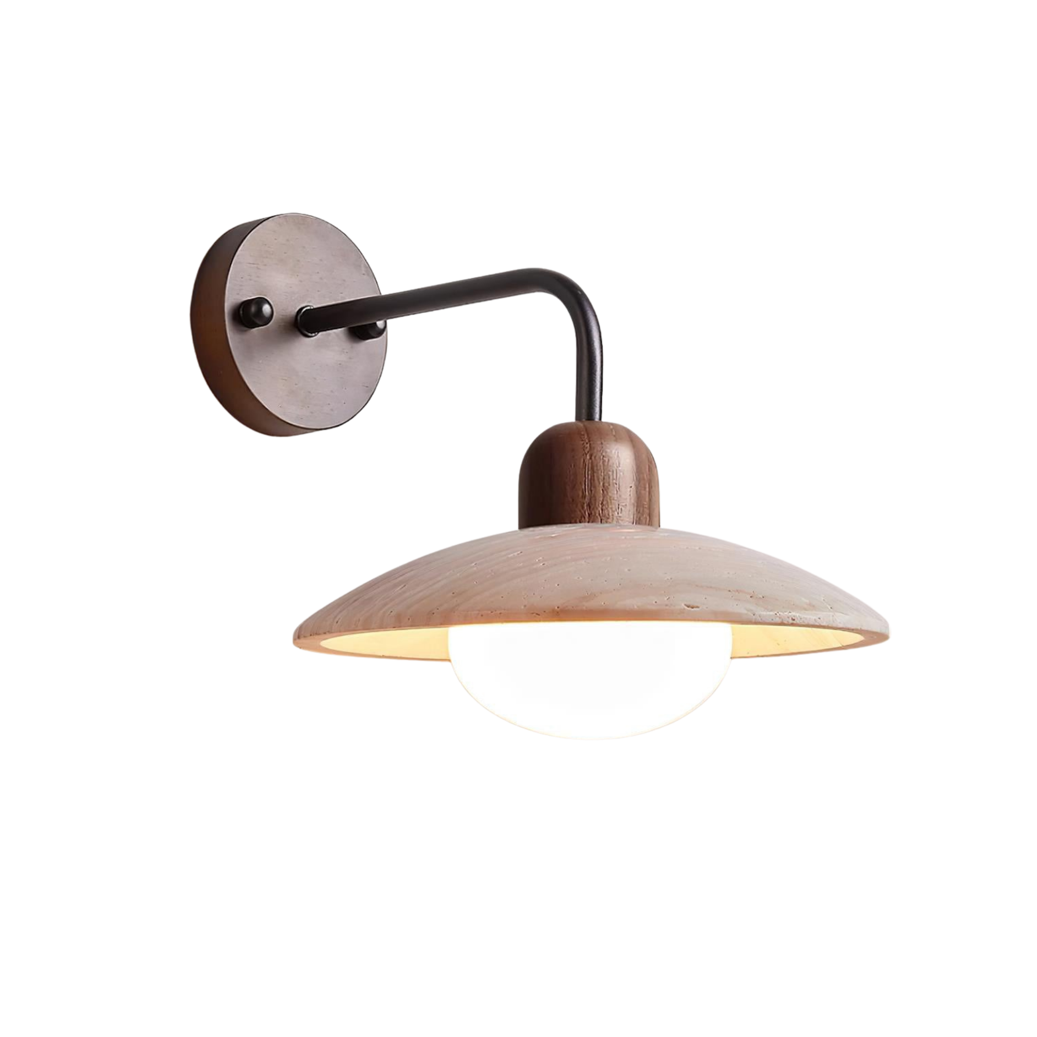 Wandleuchte Travertin Stein, Design Wandlampe Holz Messing G9