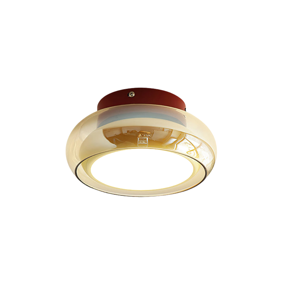 LED Deckenleuchte Glas Cognac Rund Flach, Warmweiß 3000K