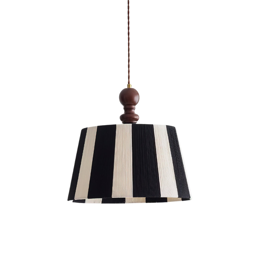 Pendelleuchte Stoff Gestreift Ø35 cm, Höhenverstellbar mit Holz
