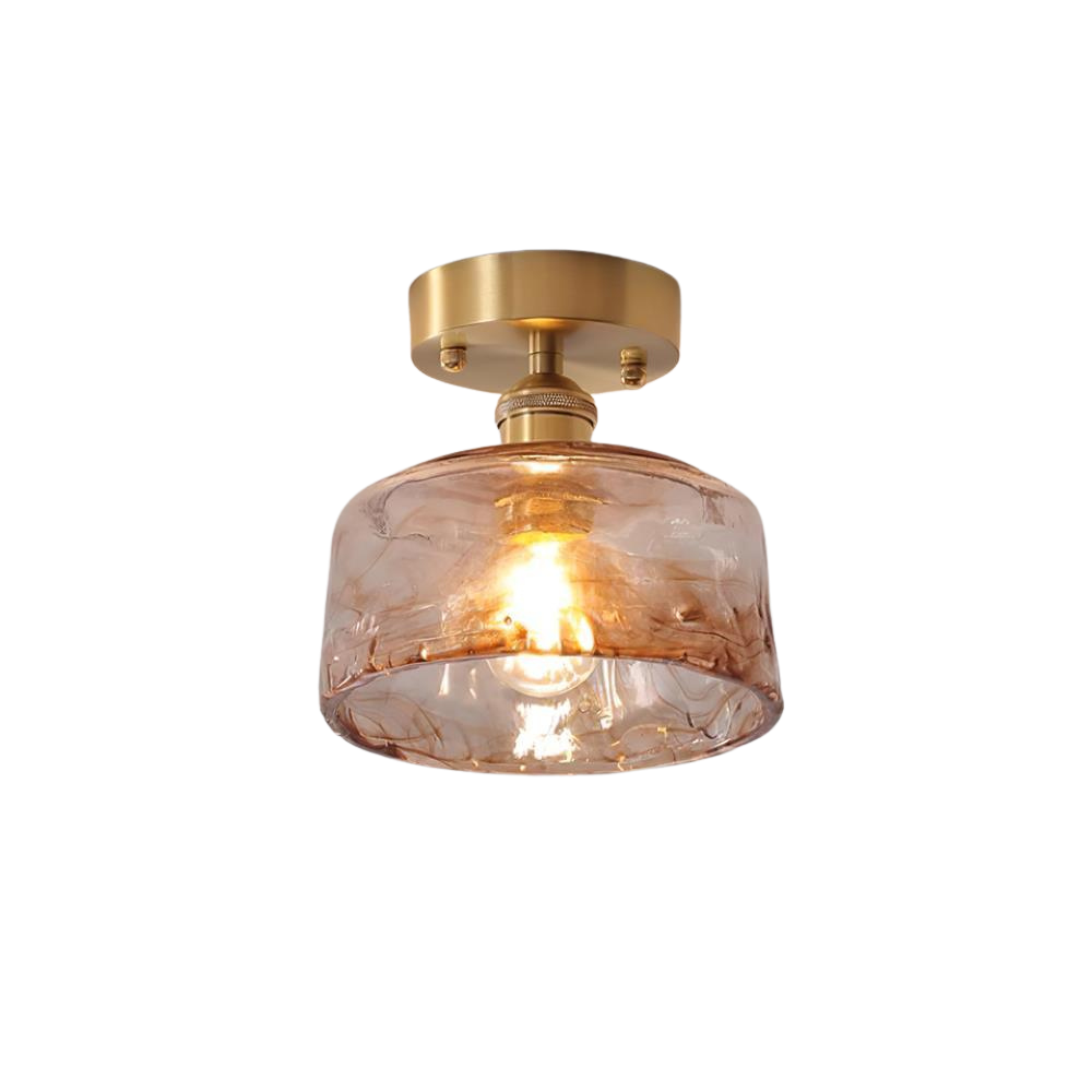 Deckenleuchte Glas Messing Vintage, Amber Retro Design, Dimmbar E27