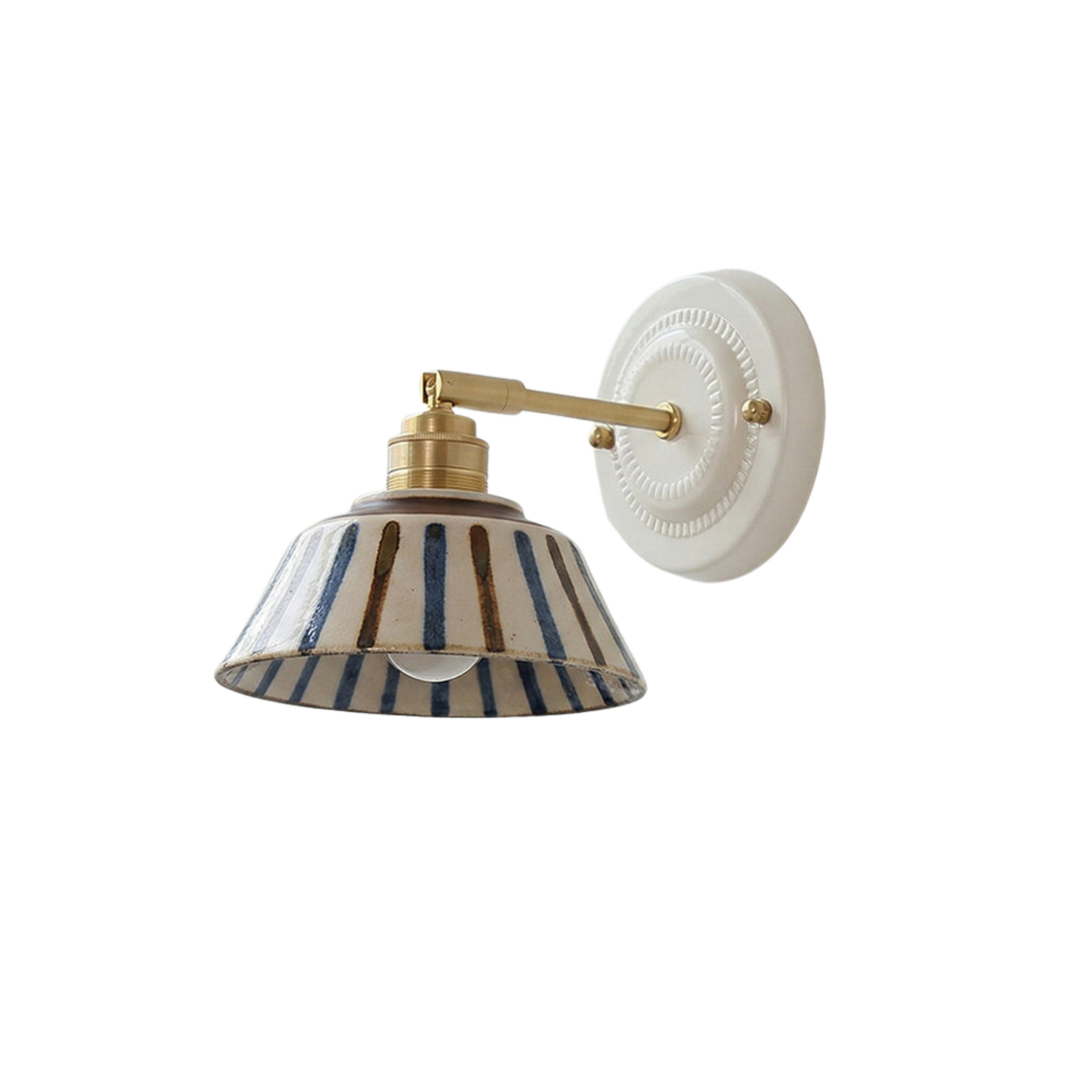 Wandleuchte Keramik Blumen Indigo, Design Wandlampe Messing E27