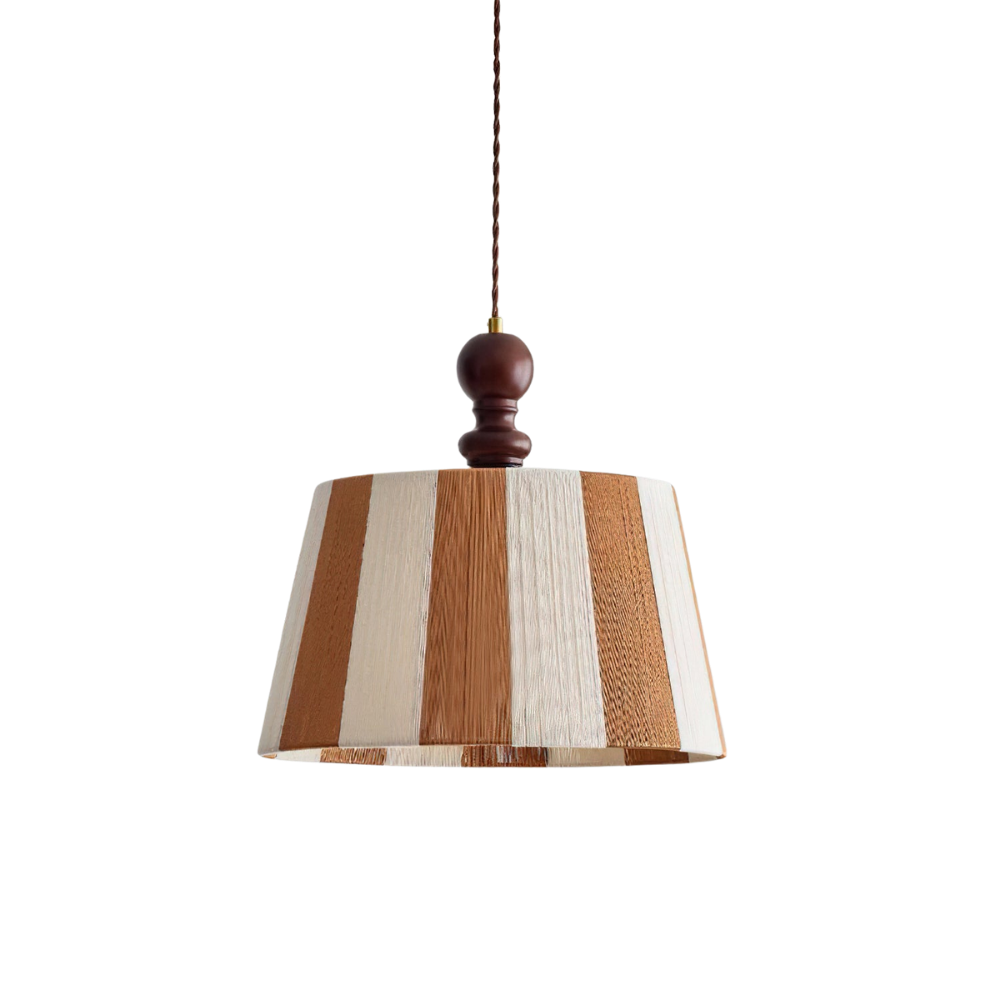 Pendelleuchte Stoff Gestreift Ø35 cm, Höhenverstellbar mit Holz