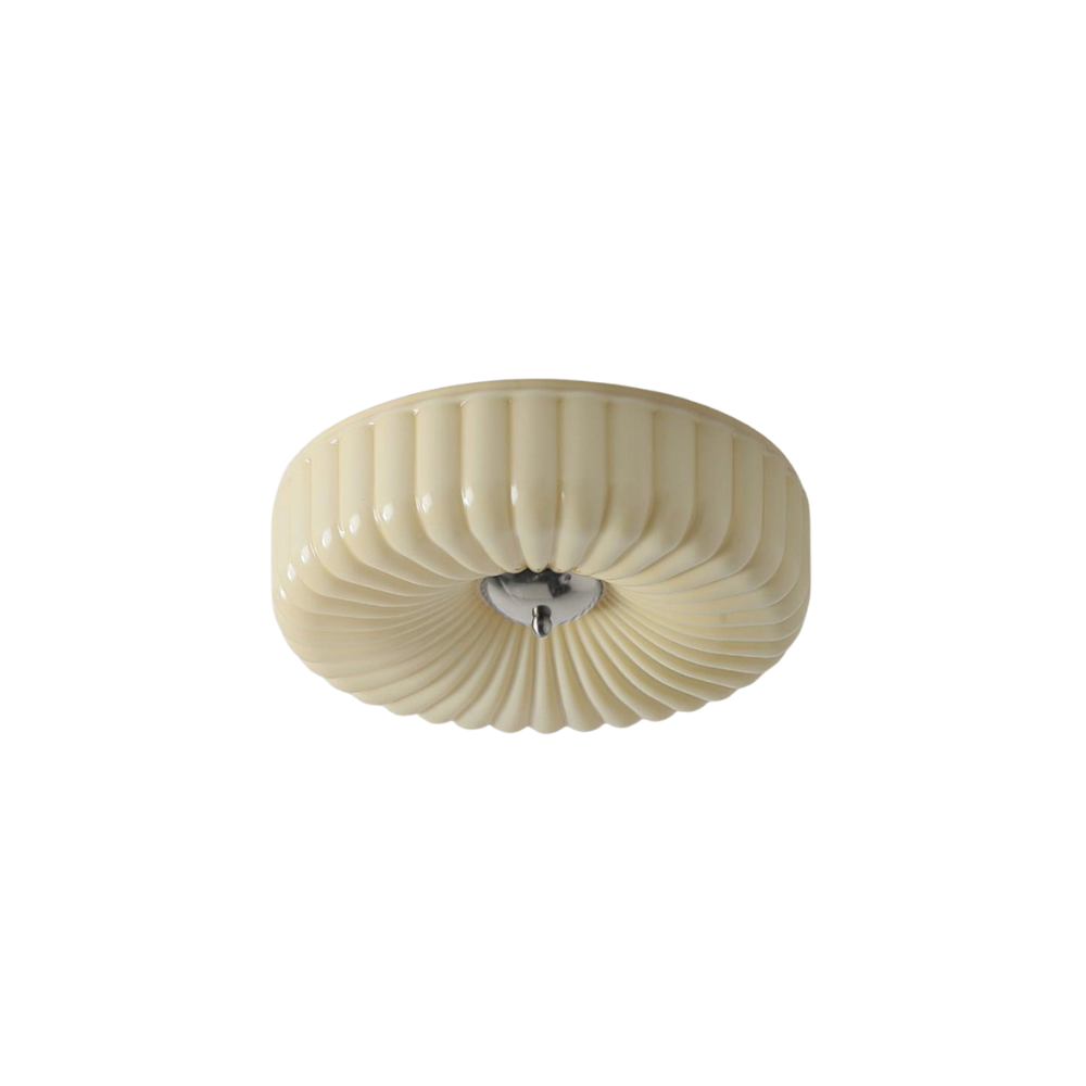 Deckenleuchte Glas Geriffelt Creme Weiß, Moderne Deckenlampe Integriertes LED Dimmbar