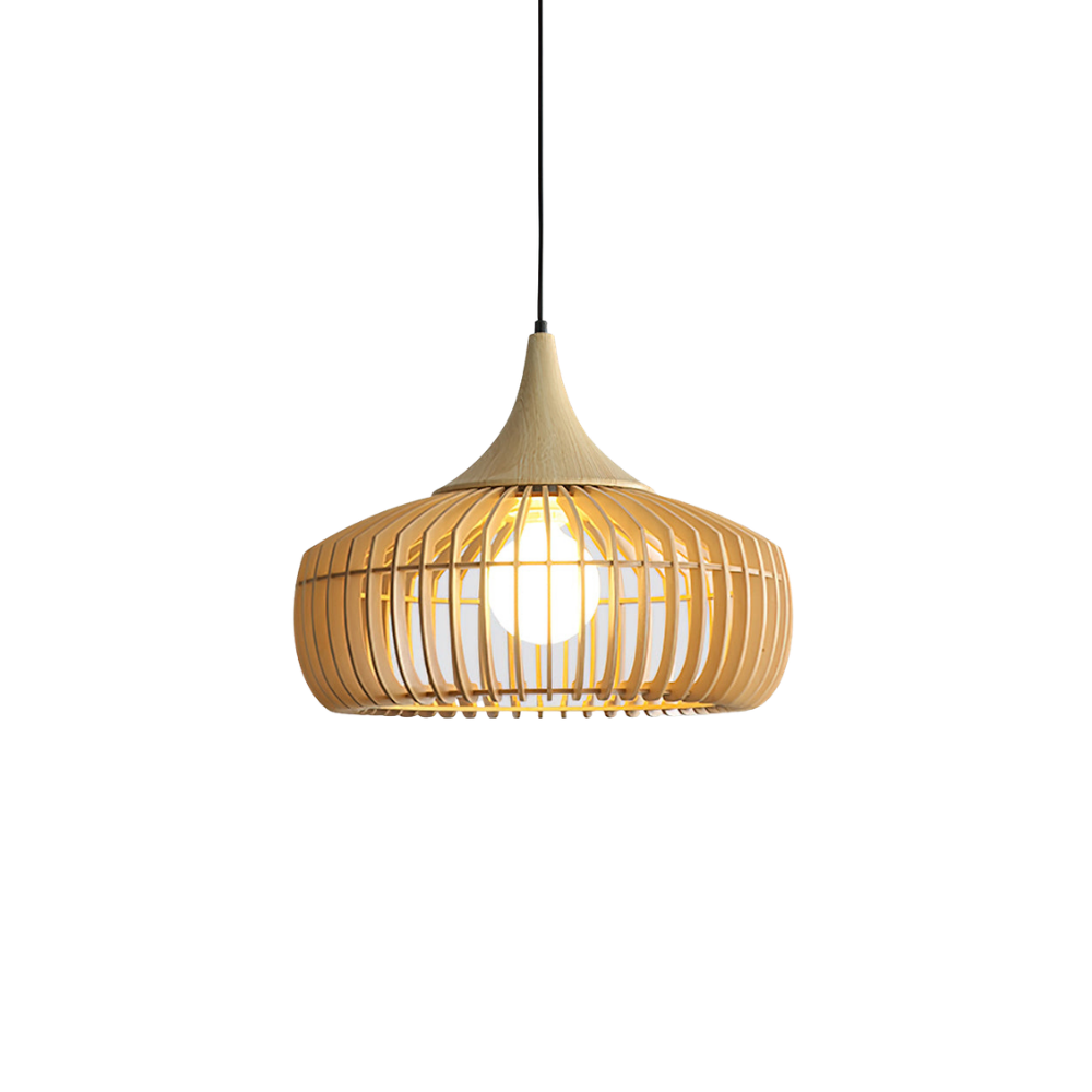 Holz Pendelleuchte Walnuss, Rundes Vintage Design, Dimmbar E27