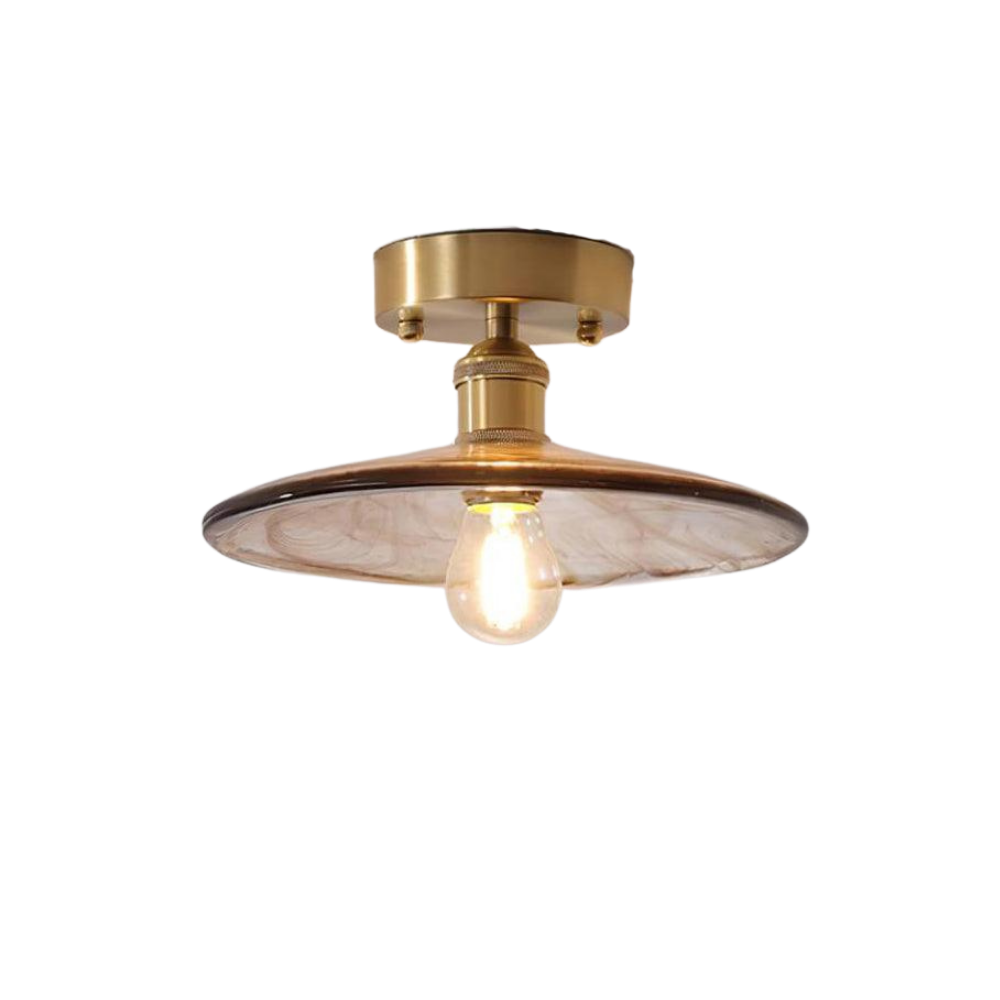 Deckenleuchte Glas Messing Vintage, Amber Retro Design, Dimmbar E27