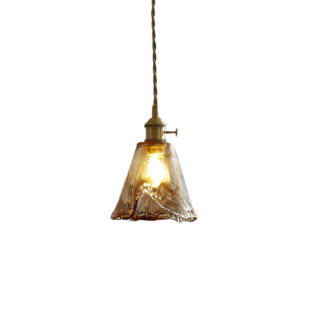 Retro Pendelleuchte Glas Messing, Amber Geriffelt, Vintage Design Dimmbar