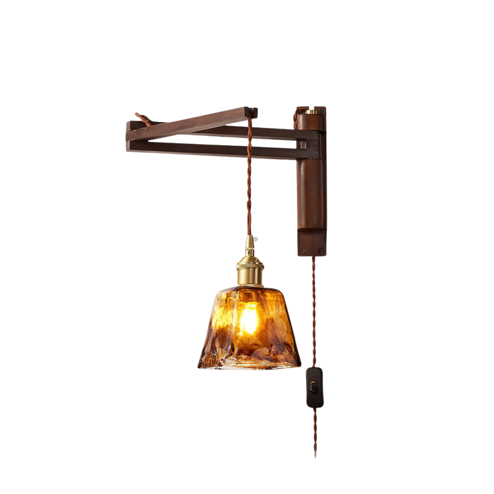 Vintage Wandlampe Plug In, Glas Messing Design Dimmbar