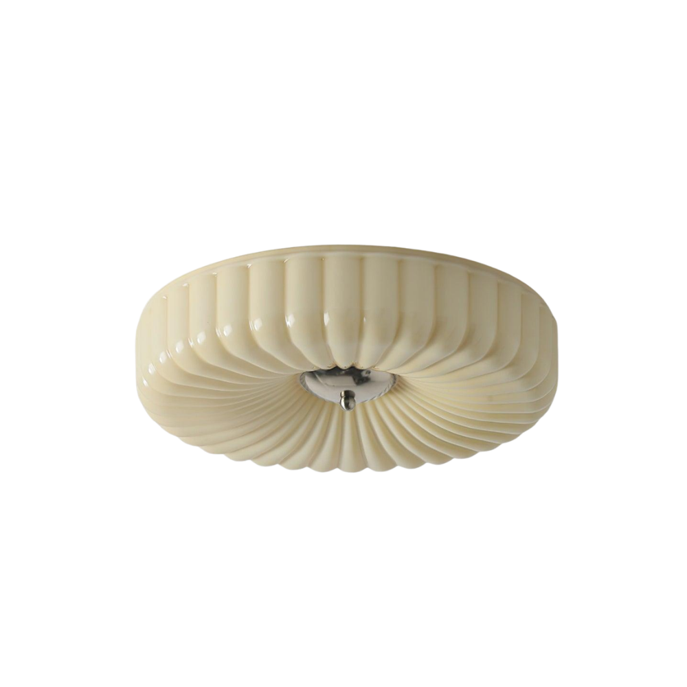 Deckenleuchte Glas Geriffelt Creme Weiß, Moderne Deckenlampe Integriertes LED Dimmbar