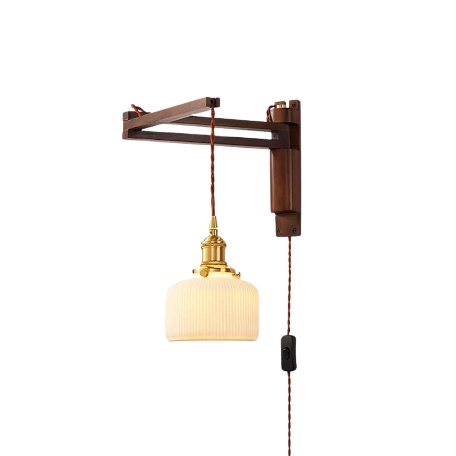Vintage Wandlampe Plug In, Glas Messing Design Dimmbar