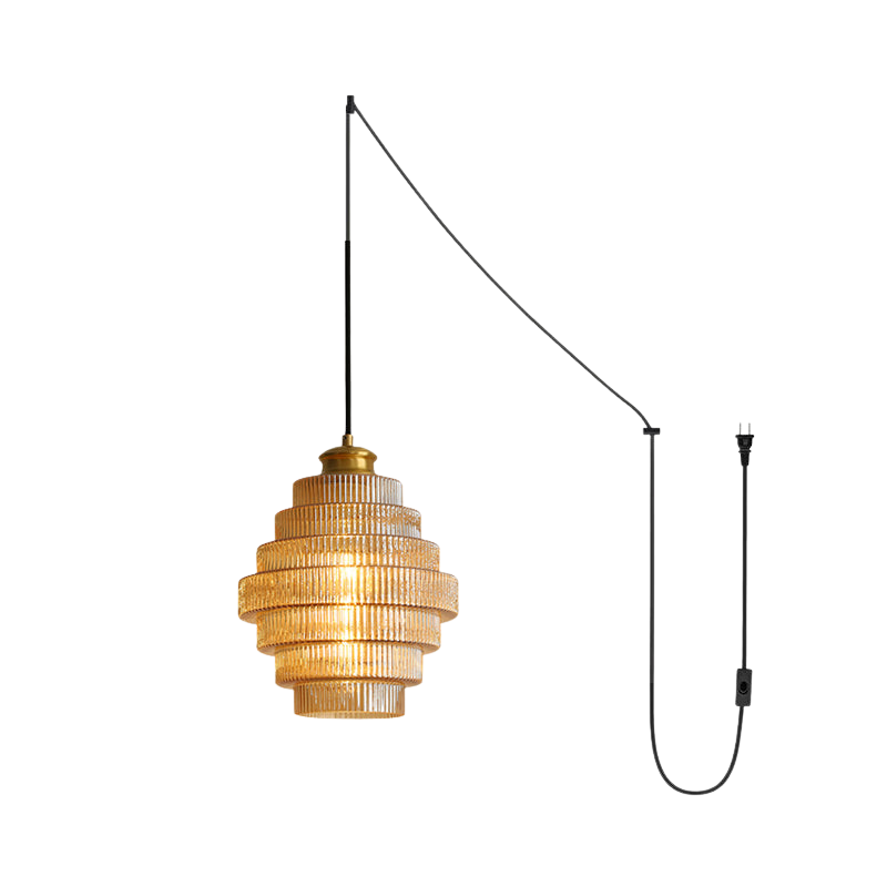 Pendelleuchte Glas Geriffelt, Messing Vintage Mid Century Design