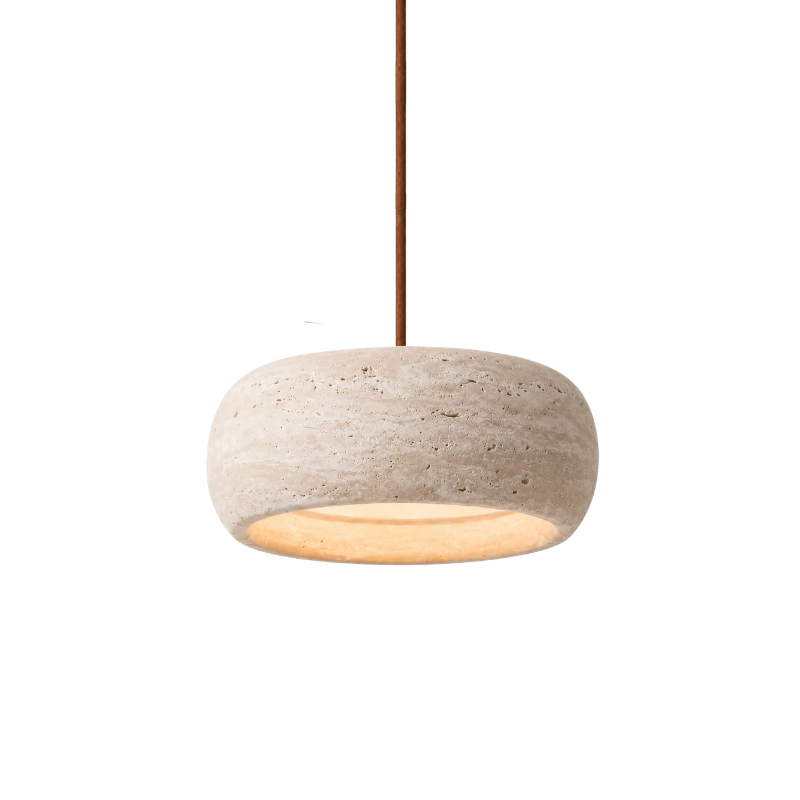 Travertin Pendelleuchte Naturstein, Wabi Sabi Design Höhenverstellbar