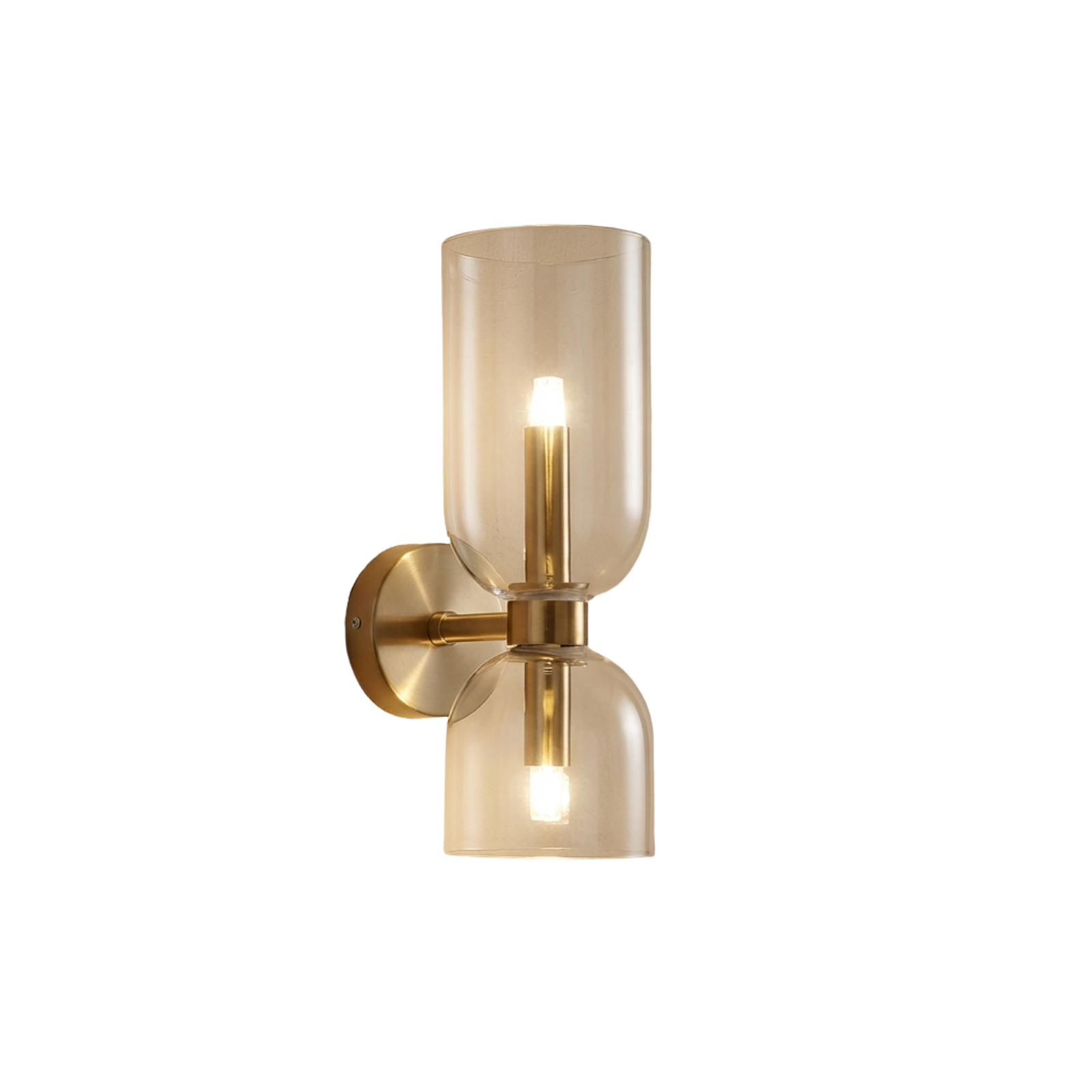 Wandleuchte Glas Kugel Doppel, Messing Vintage Design Warmweiß