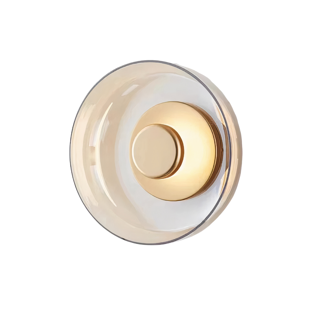 Glas Wandleuchte rund, LED Wandlampe Rauchglas gold