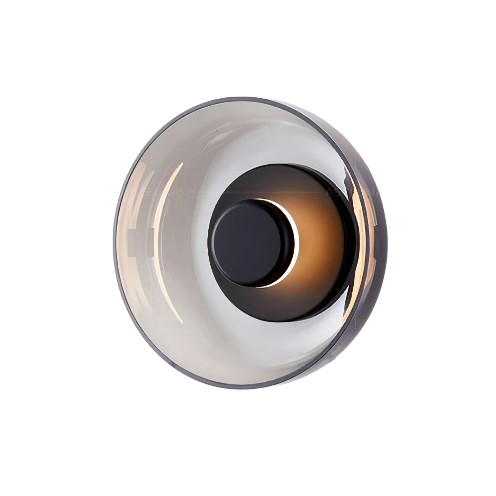 Glas Wandleuchte rund, LED Wandlampe Rauchglas gold
