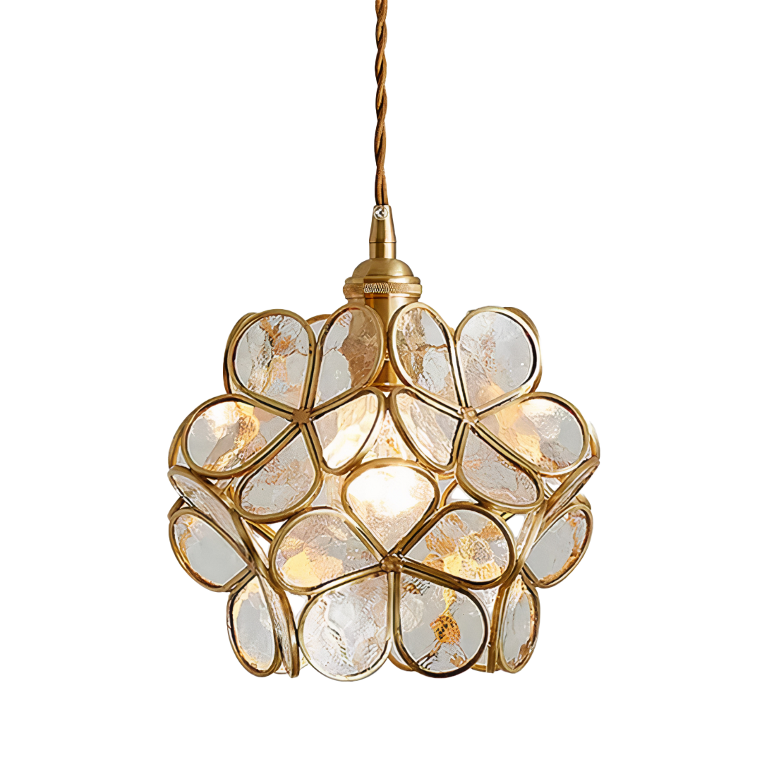 Vintage Glas Pendelleuchte Blüte Messing, Hängelampe E27 modern