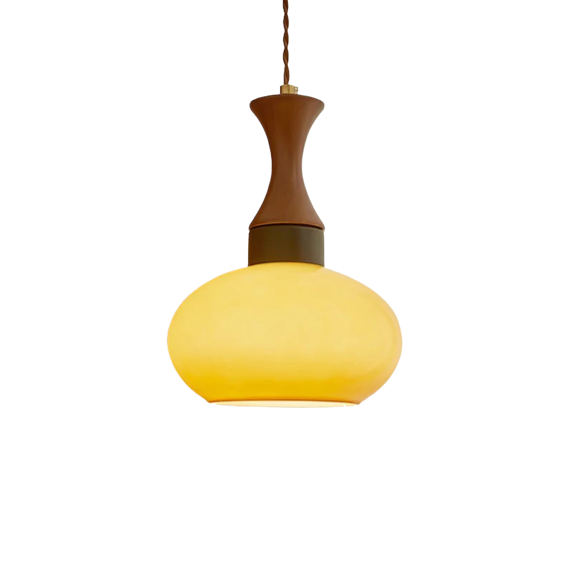 Retro-Pendelleuchte aus farbigem Glas und Holz