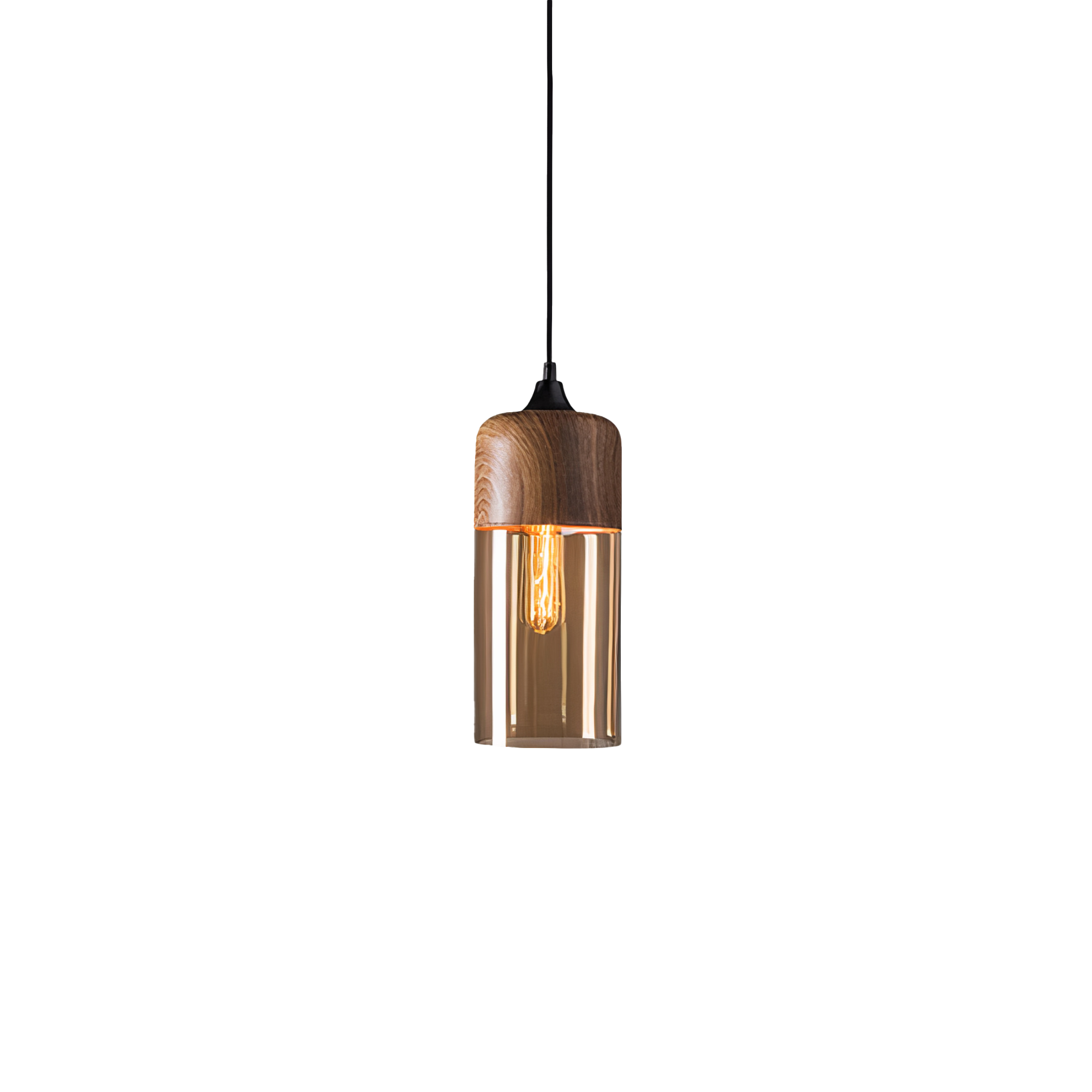 Holz Pendelleuchte Glas farbig, Moderne Hängelampe