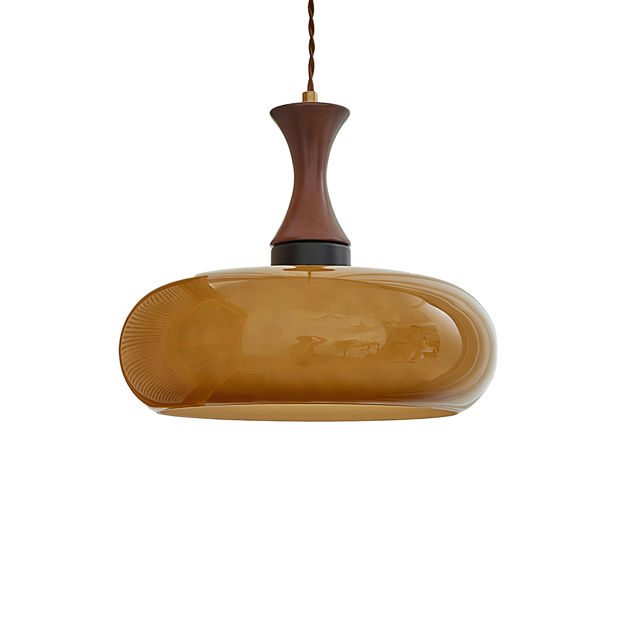 Retro-Pendelleuchte aus farbigem Glas und Holz