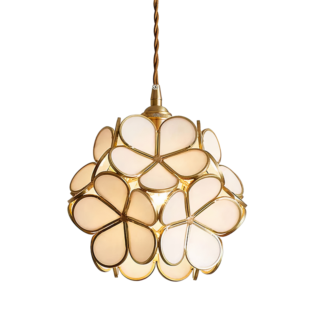 Vintage Glas Pendelleuchte Blüte Messing, Hängelampe E27 modern