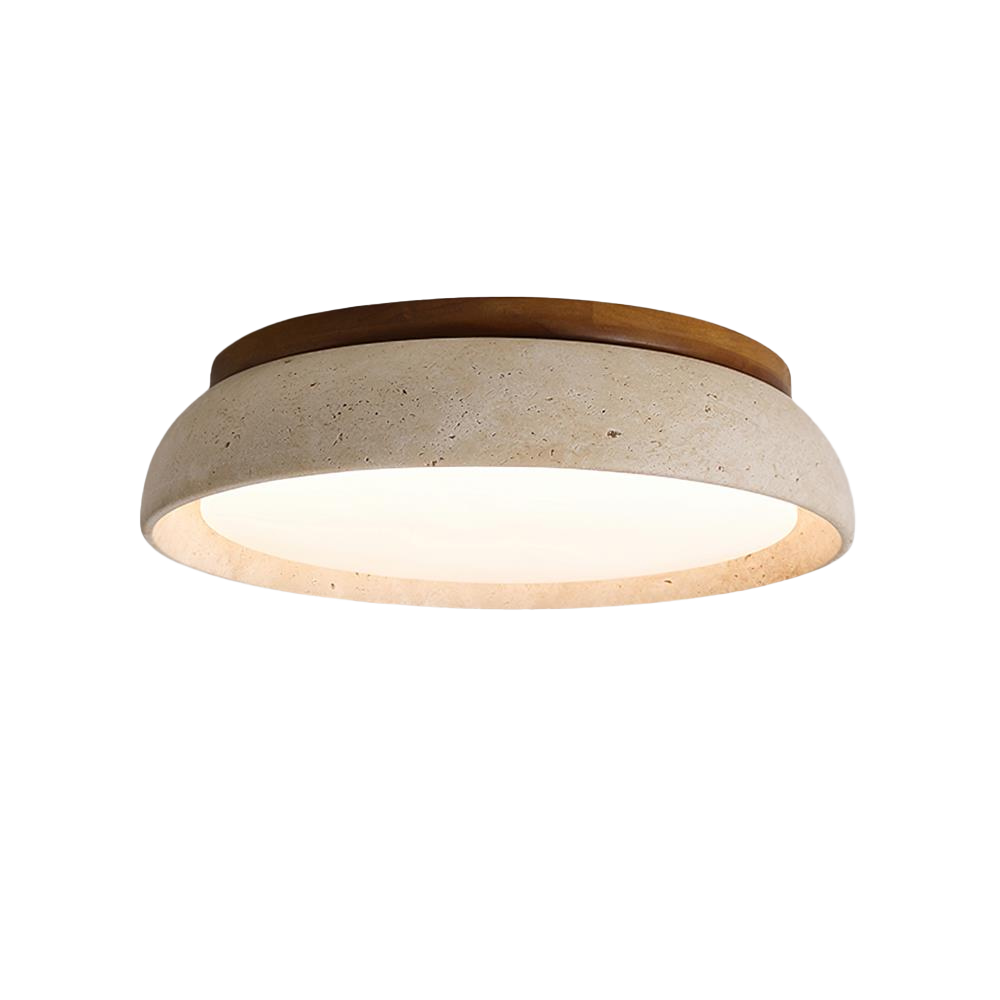 LED-Deckenleuchte aus Holz und Stein