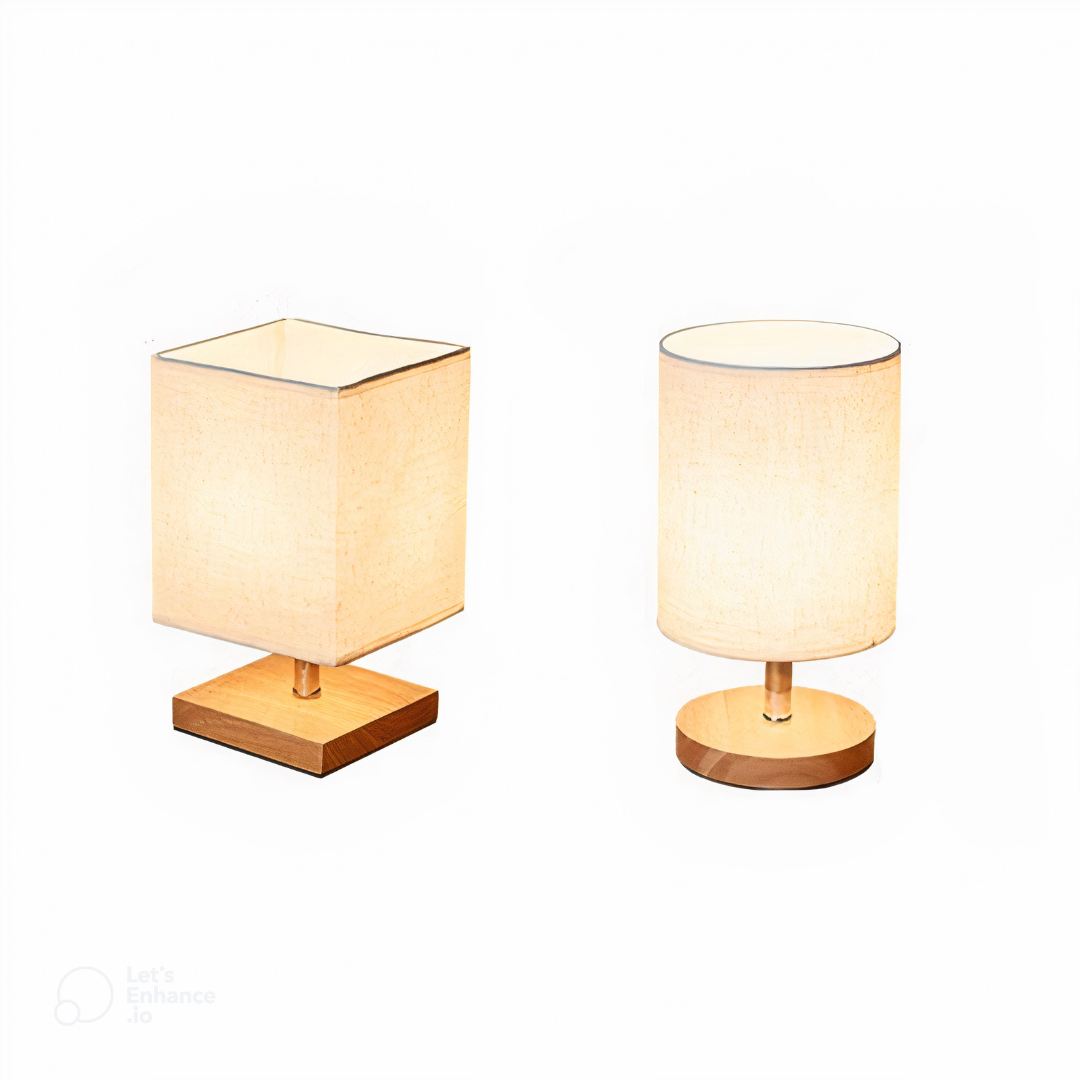 Tischlampe Holz Stoffschirm, LED Nachttischlampe