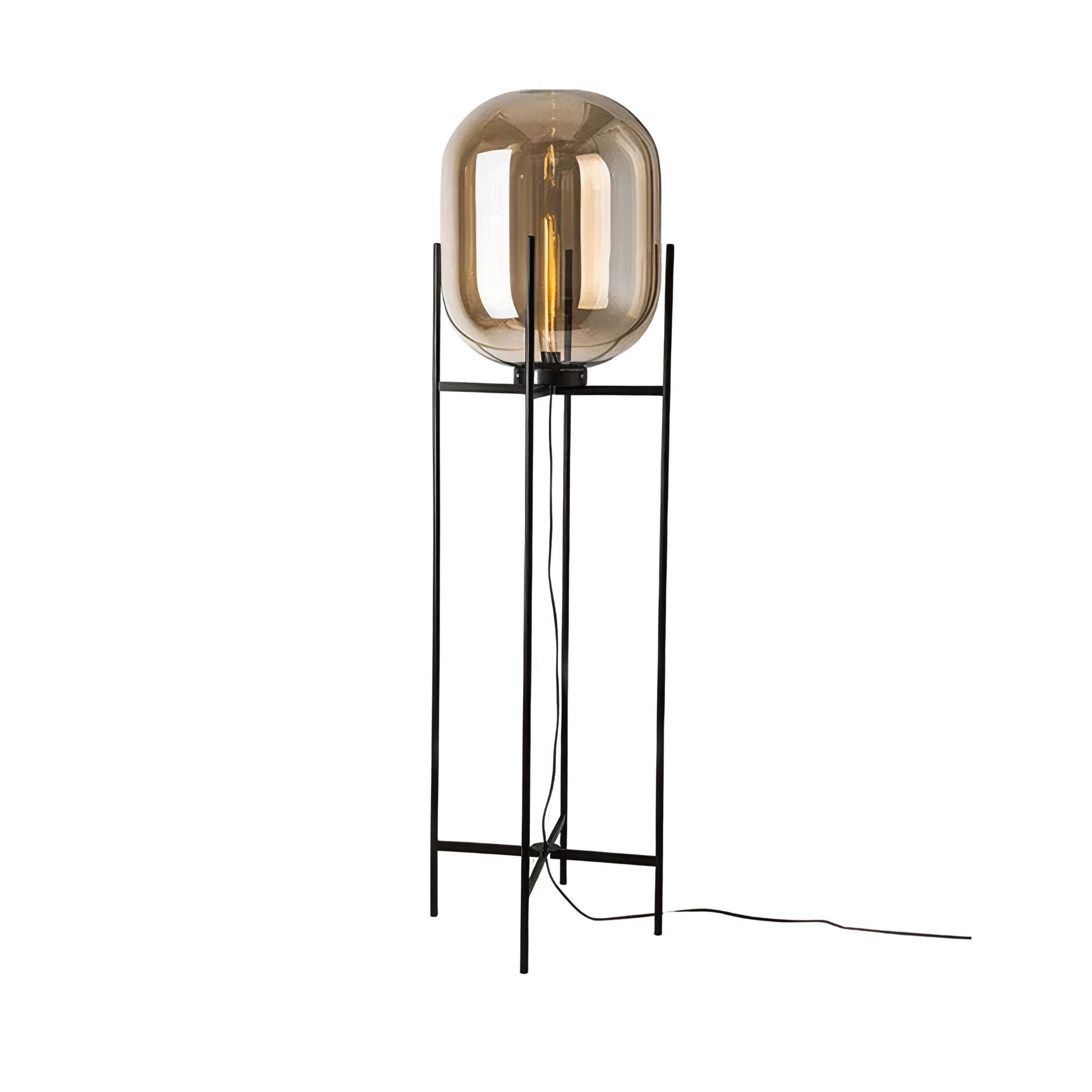 Stehlampe Glas Schwarz, Design Stehleuchte E27 Amber/Smoke 100/140 cm