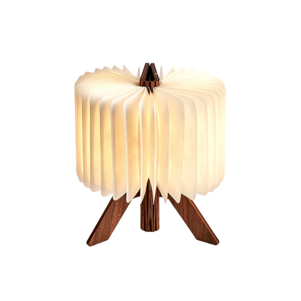 Tischlampe Holz Faltbar mit DuPont Papier Schirm, Warmweiß LED USB Aufladung