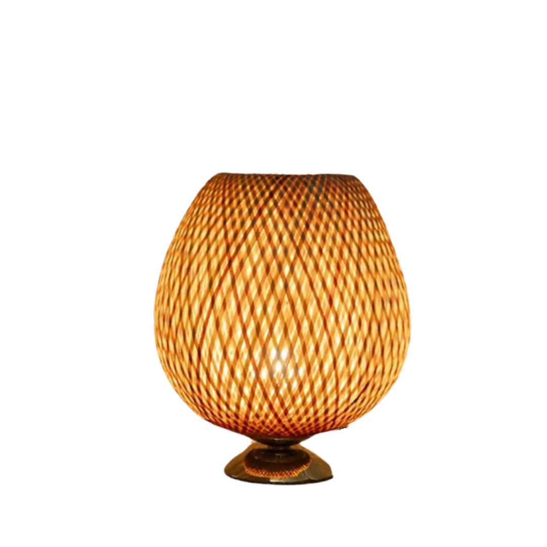 Bambus Tischlampe Vintage, LED Tischleuchte Natur