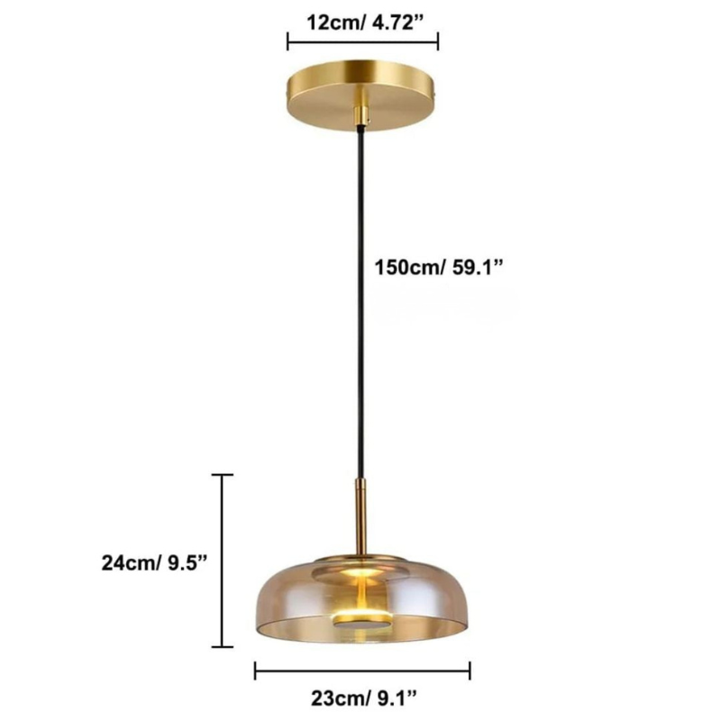 LED Pendelleuchte rund Glas Metall, Moderne Hängelampe