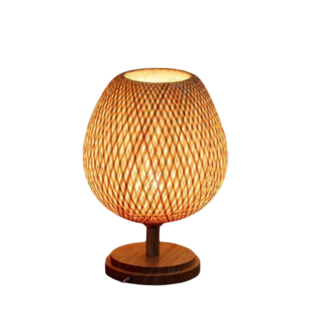 Bambus Tischlampe Vintage, LED Tischleuchte Natur