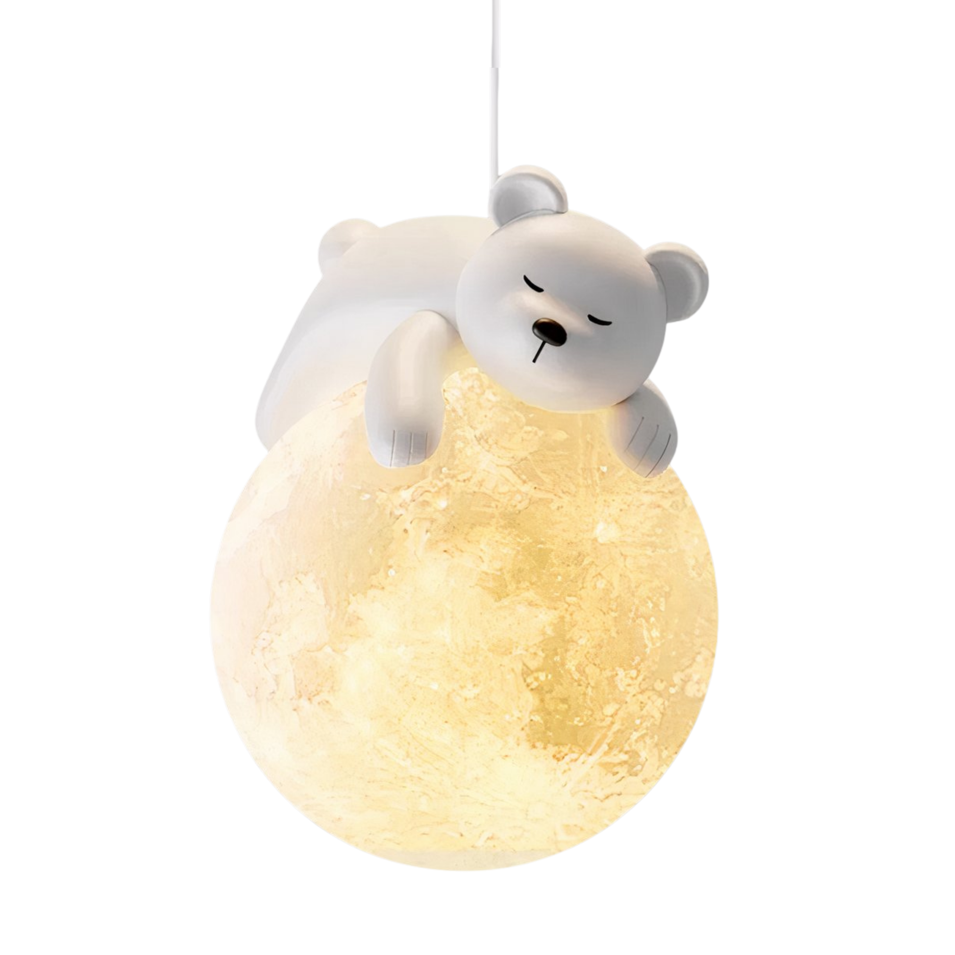 Moderne, minimalistische LED-Hängelampe in Form eines Teddybären aus Harz