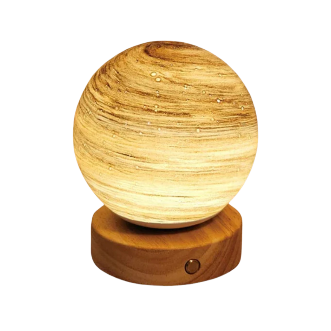 LED Mondlampe dimmbar, Tischlampe, Glas & Holz, USB