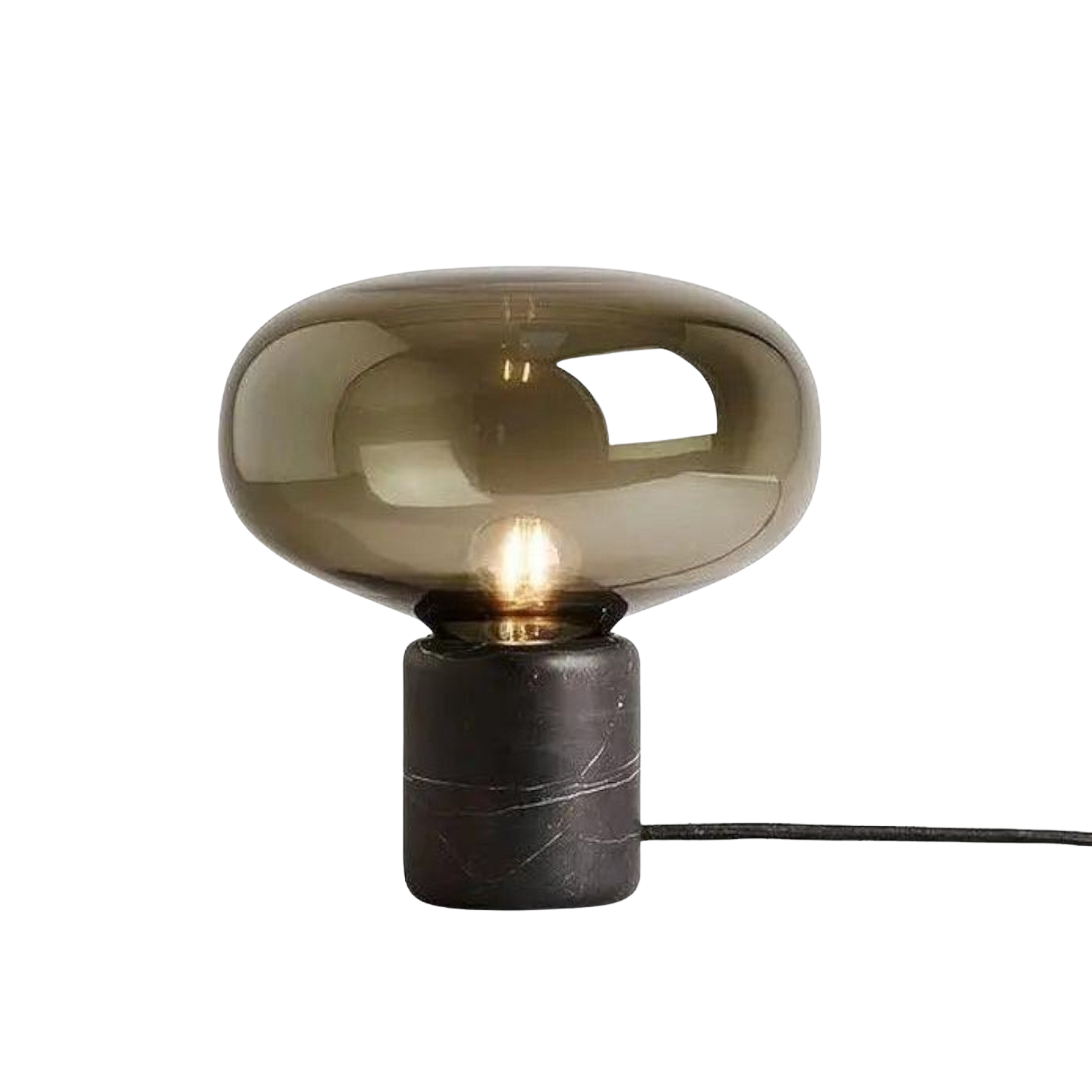 Tischlampe Amber Glas mit Marmor, Warmes Licht, E27