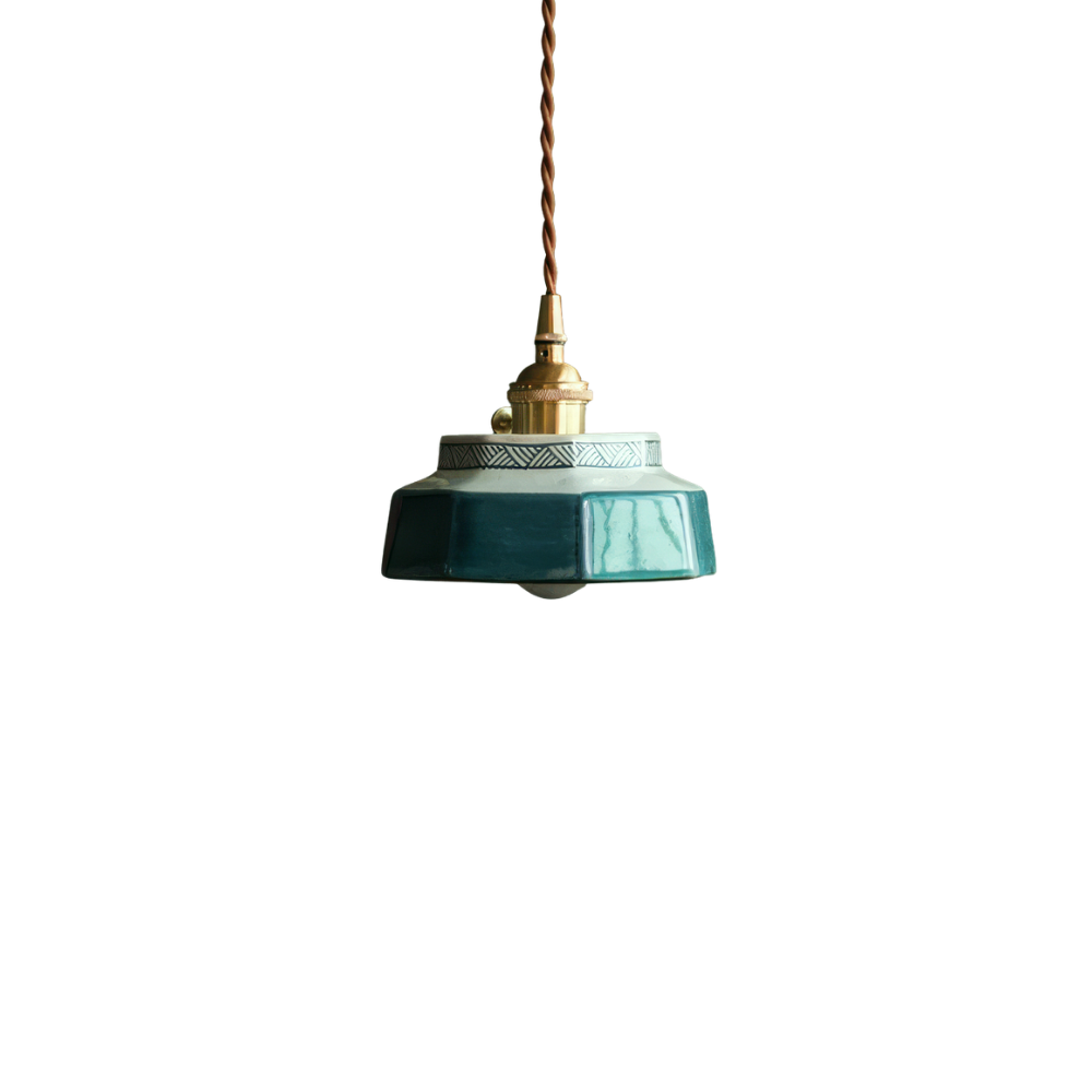 Pendelleuchte Keramik handbemalt – Skandinavisches Design, E27 LED