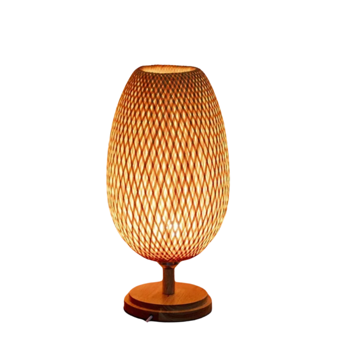 Bambus Tischlampe Vintage, LED Tischleuchte Natur