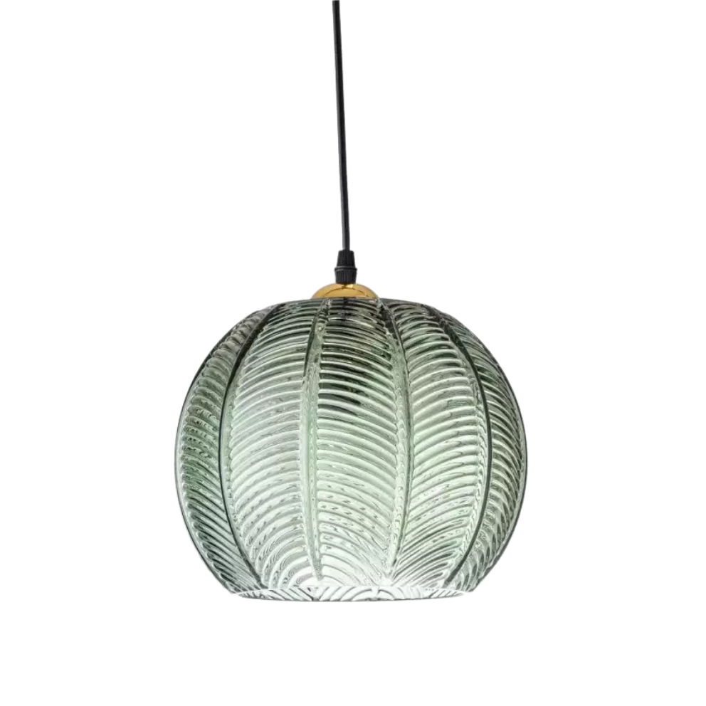 Pendelleuchte Glas Grün mit Blattmuster, Skandinavisches Design, E27