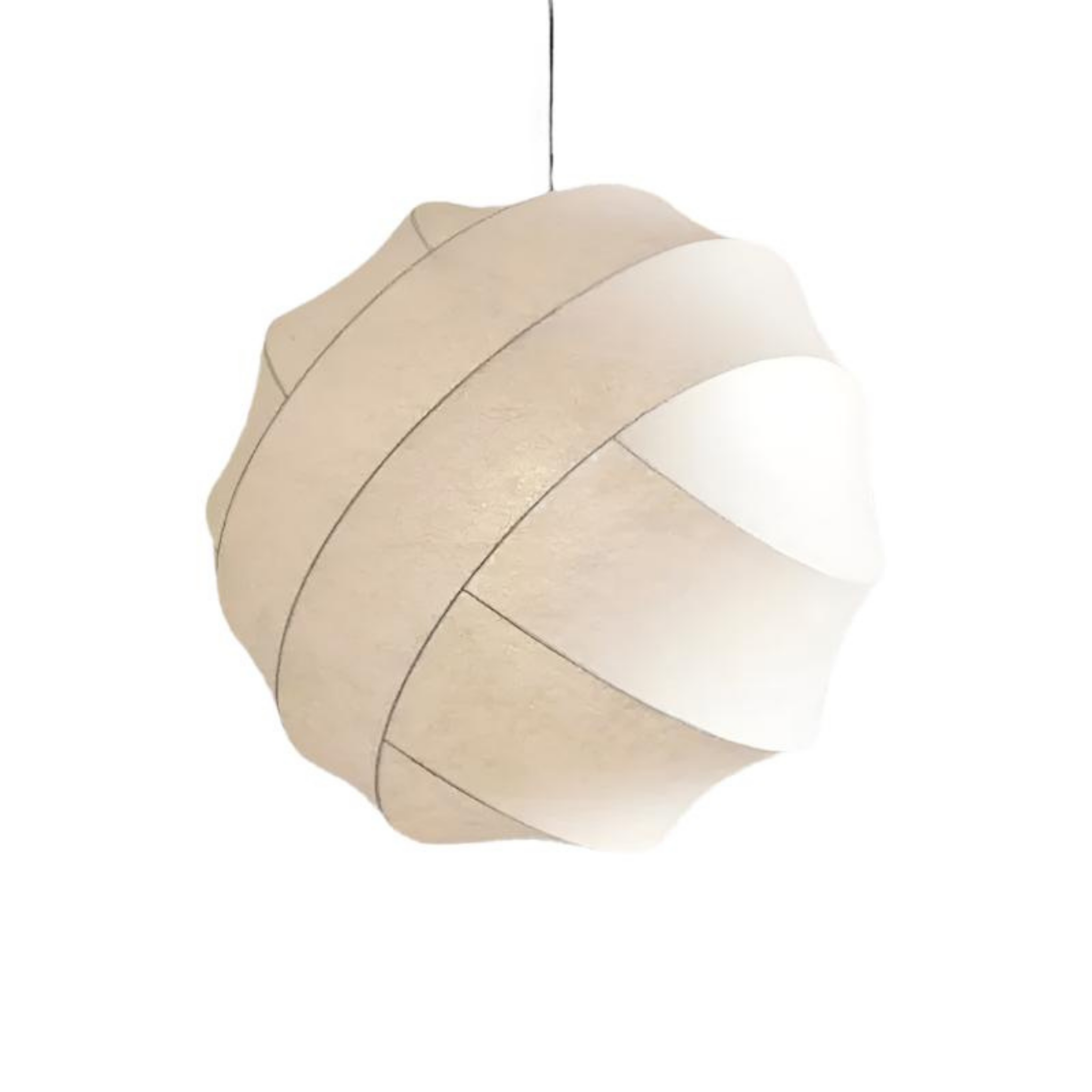 Seiden Hängelampe Weiß Kugel, Japanische Pendelleuchte Wabi Sabi