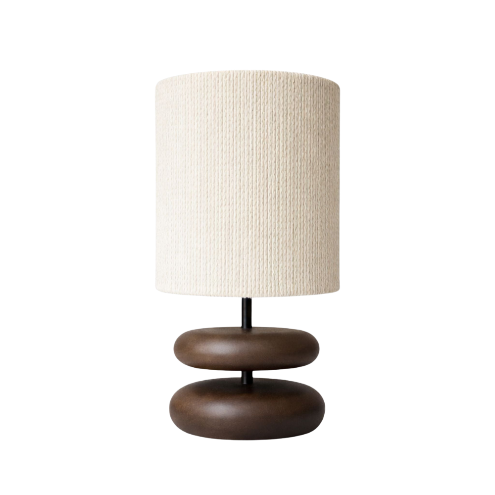 Holz Tischlampe Stoffschirm, Nachttischlampe Walnuss modern