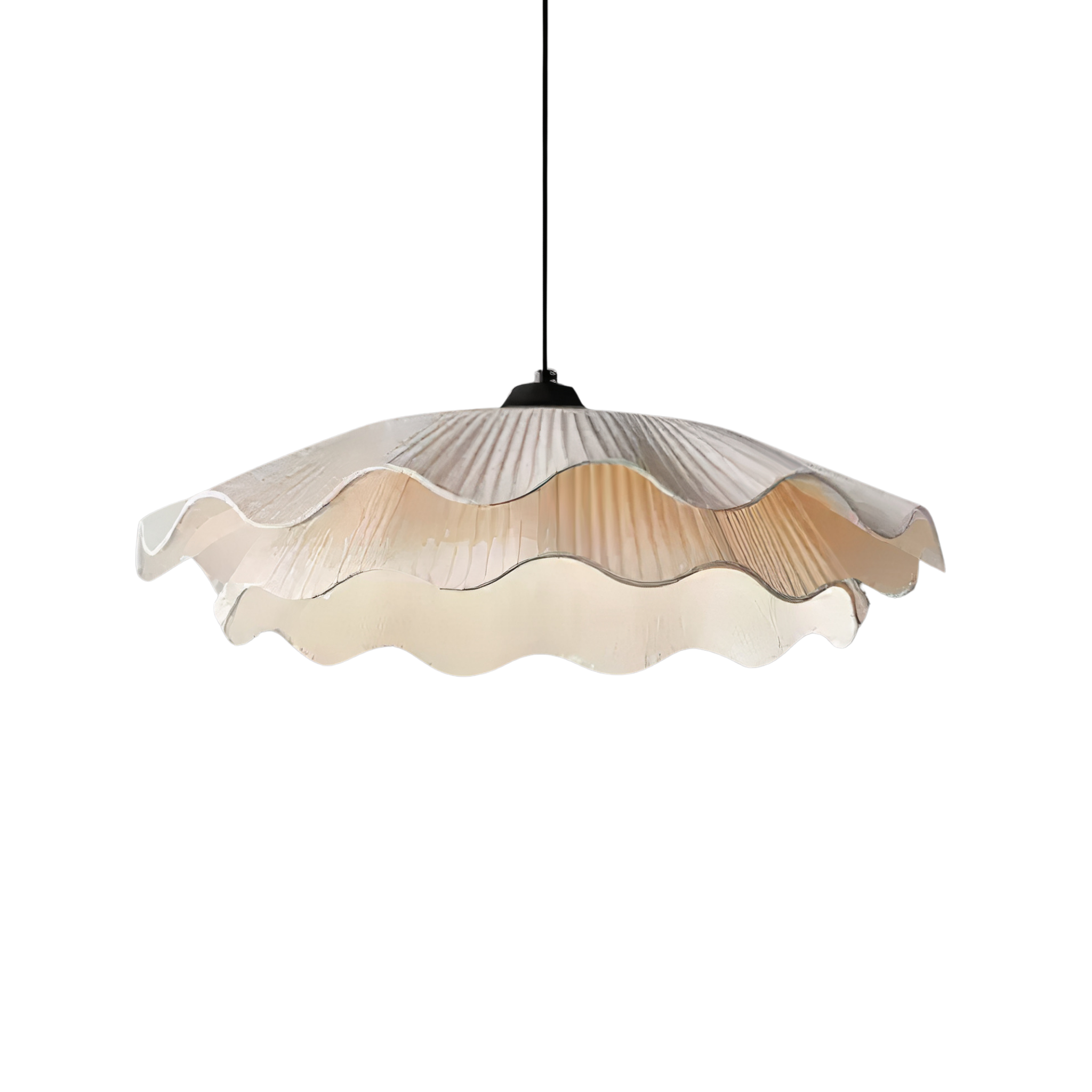 Hängelampe Stoff Weiß Rund, Wellenform Pendelleuchte Ø50 cm LED