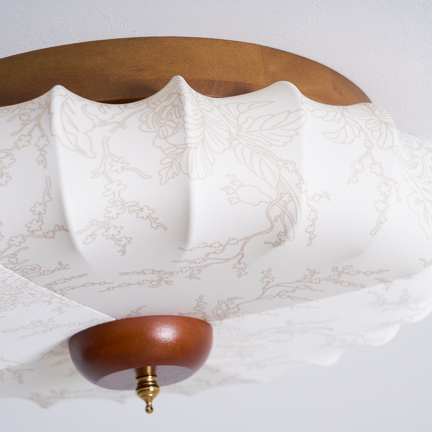 Deckenleuchte Stoff Walnuss Holz, Blumen Motiv Warmweiß 3000K Integriertes LED