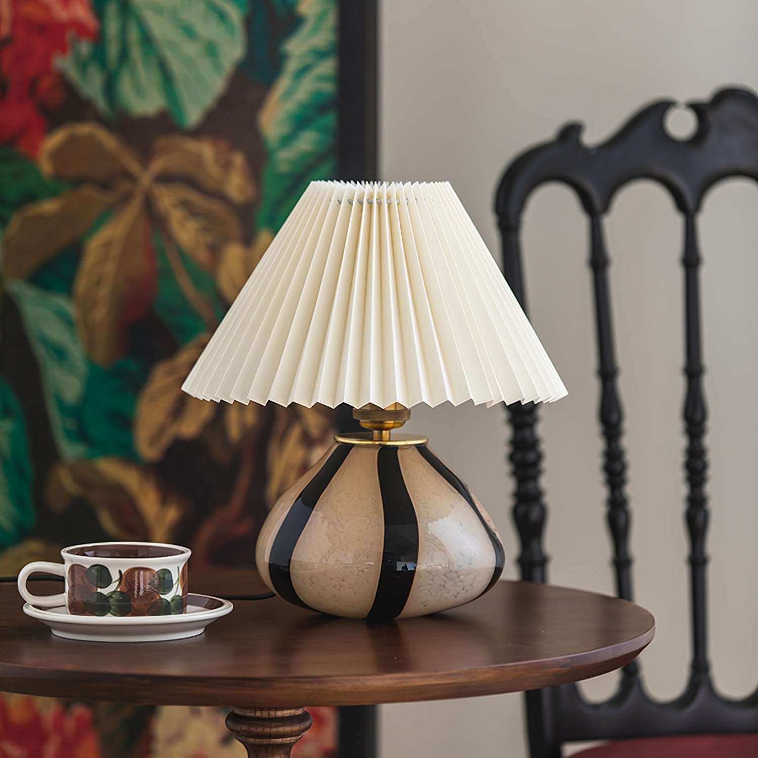 Tischlampe Stoff Plissee, Design Tischleuchte Glas E27