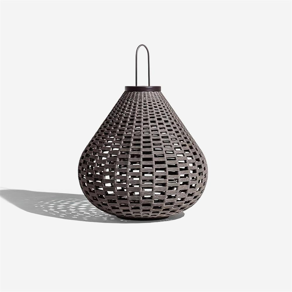 Rattan Gartenleuchte Edelstahl Schwarz, Tropfenform LED Kabellos