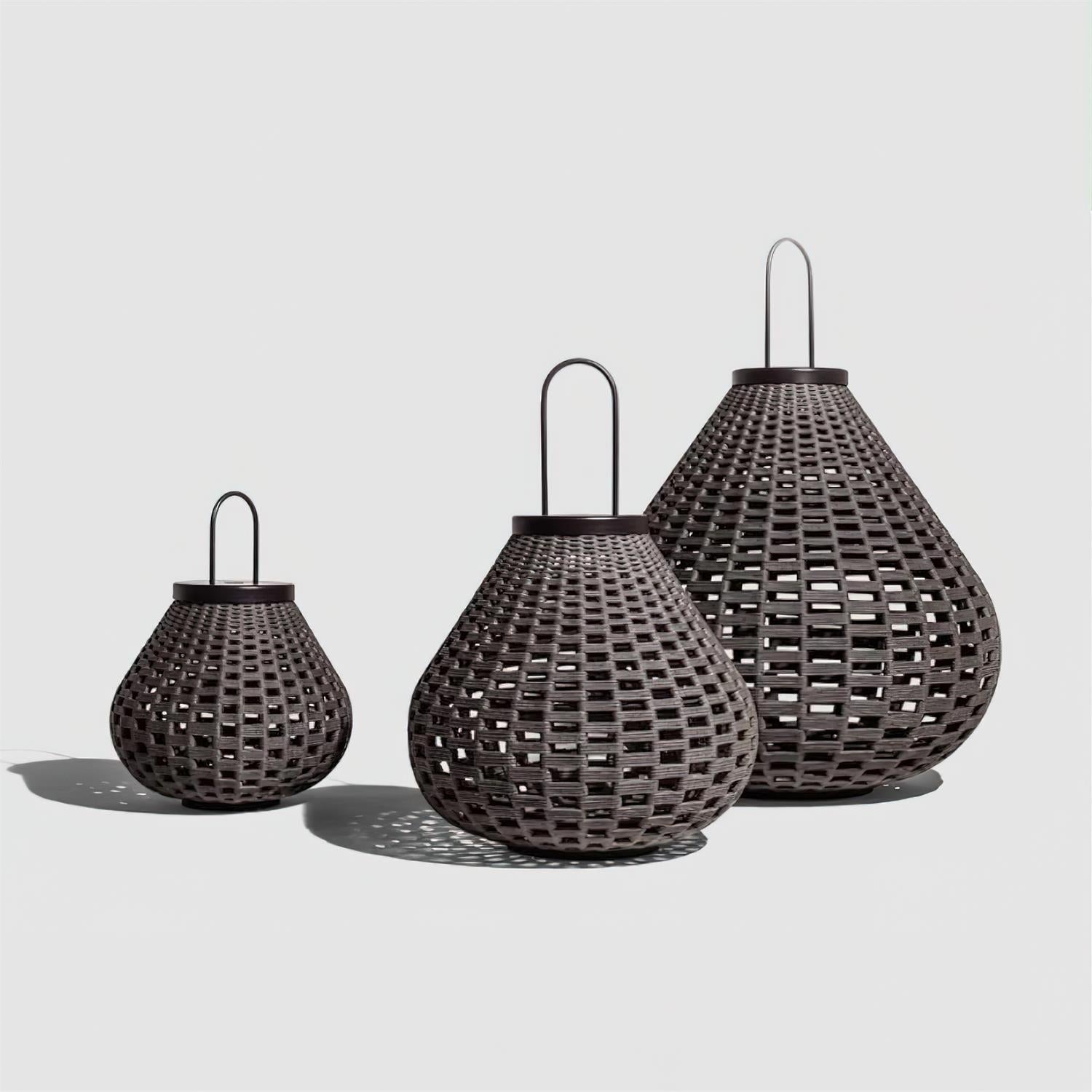Rattan Gartenleuchte Edelstahl Schwarz, Tropfenform LED Kabellos