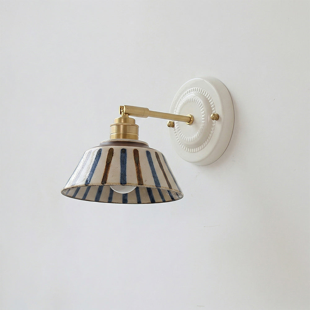 Wandleuchte Keramik Blumen Indigo, Design Wandlampe Messing E27