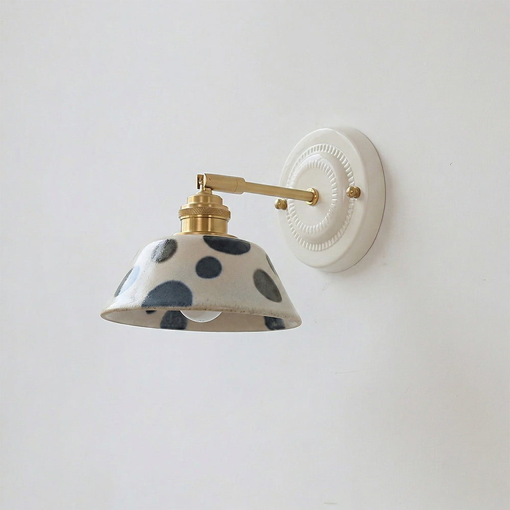 Wandleuchte Keramik Blumen Indigo, Design Wandlampe Messing E27