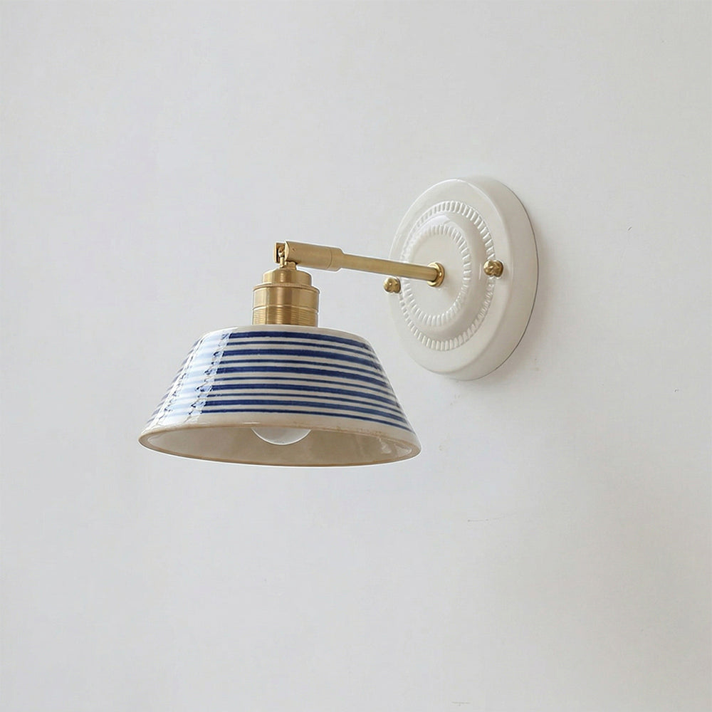 Wandleuchte Keramik Blumen Indigo, Design Wandlampe Messing E27