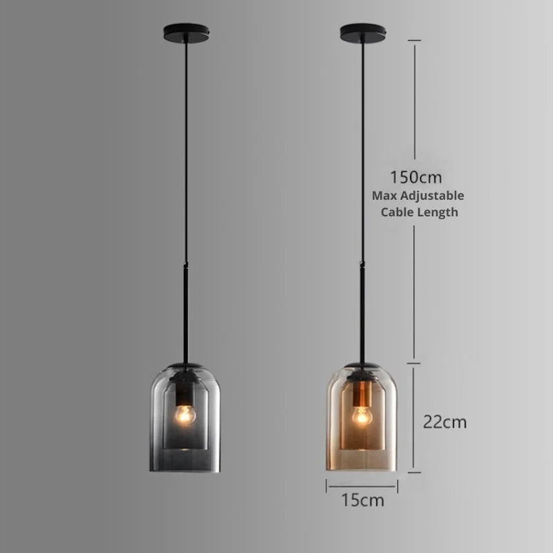 Glas Pendelleuchte doppelt, Moderne Hängelampe Rauchglas