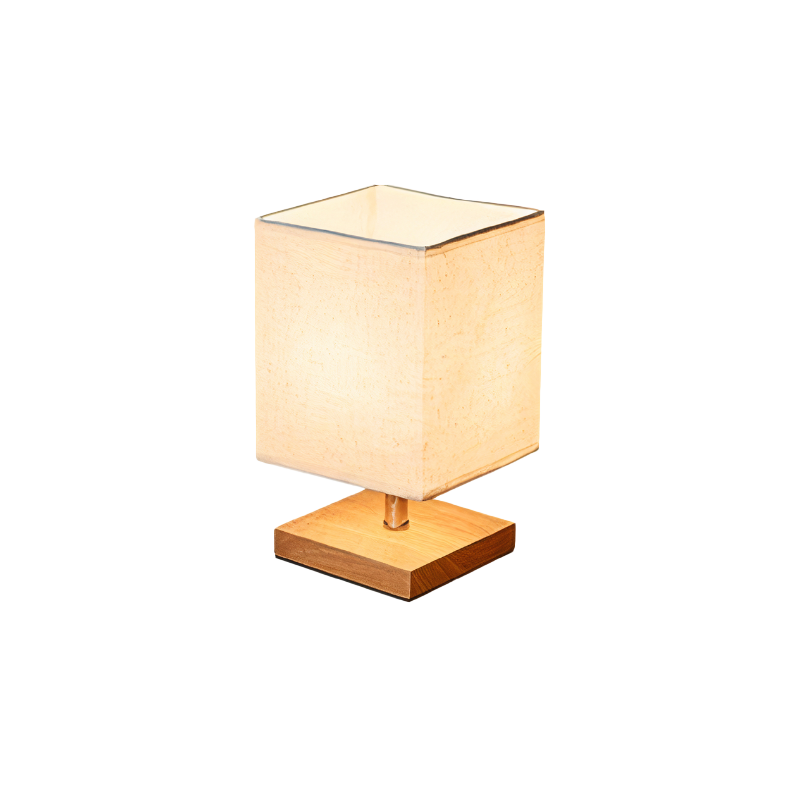 Tischlampe Holz Stoffschirm, LED Nachttischlampe