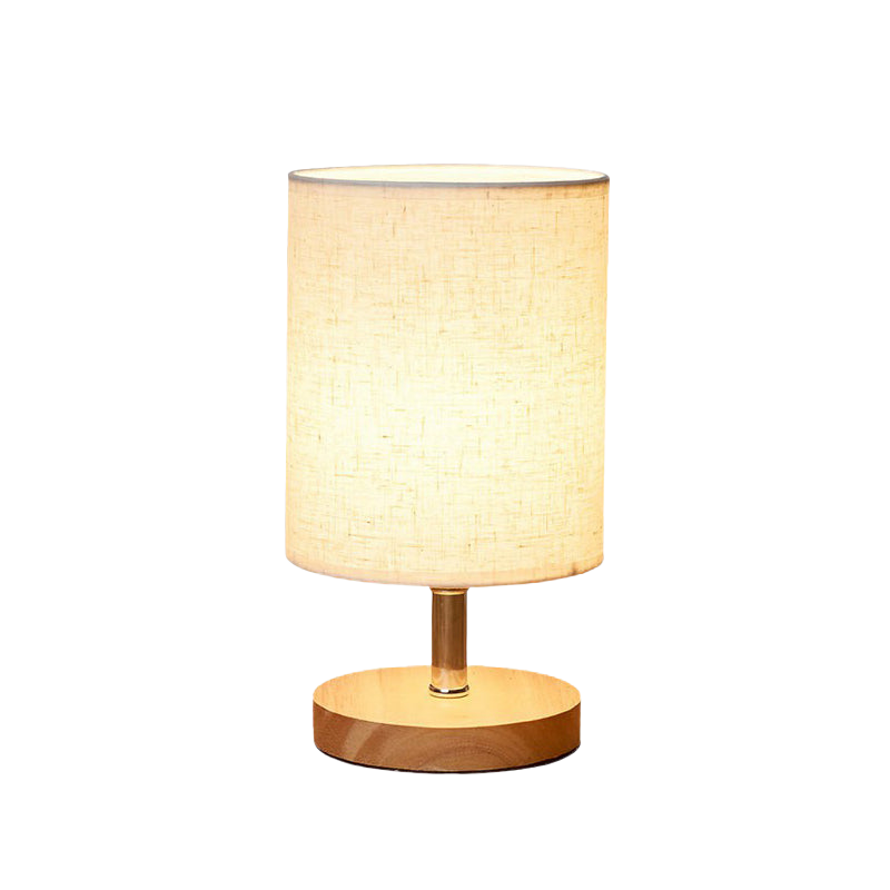 Tischlampe Holz Stoffschirm, LED Nachttischlampe